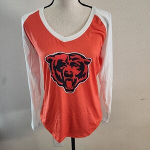 NFL Chicago Bears Orange and White V-Neck Long Sleeve Shirt Size Medium